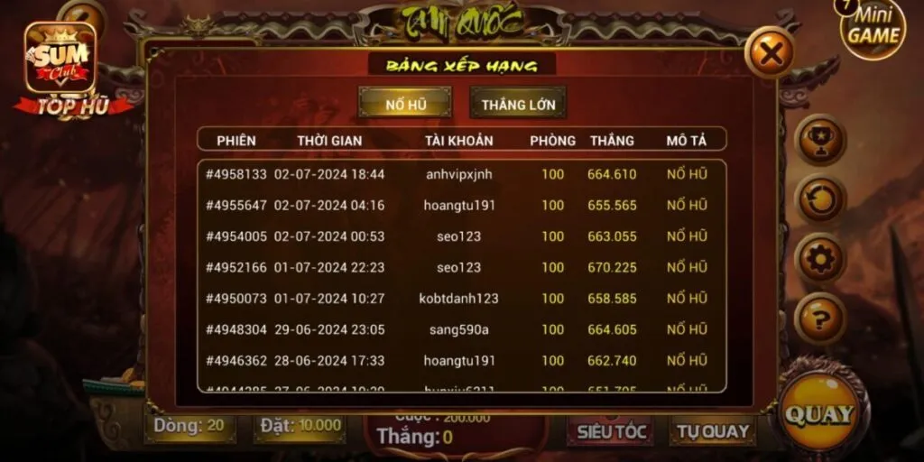 Mỗi lượt quay hũ Khởi Nghĩa Tam Quốc đều mang đến cơ hội trúng các phần thưởng giá trị